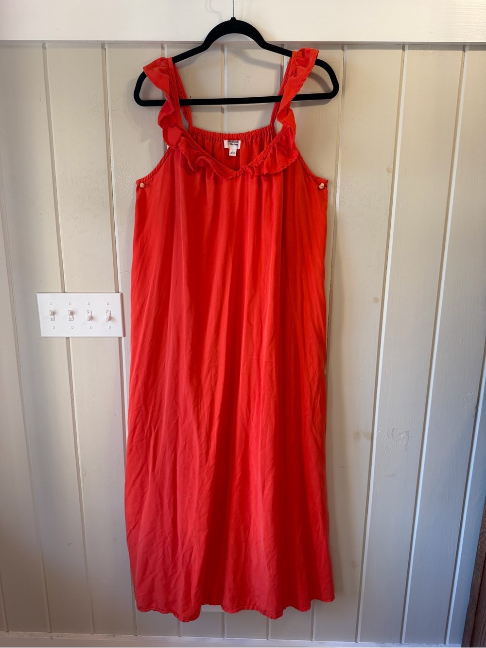 The Drop Maxi Sundress with Ruffle Straps in Coral Red, Size Large
